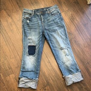 Distressed Blue Crop Jeans - Light Wash
